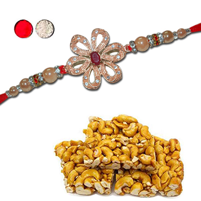 "Rakhi -  AD 4020 A- 030 (Single Rakhi), 250gms of KajuPakam Sweet - Click here to View more details about this Product